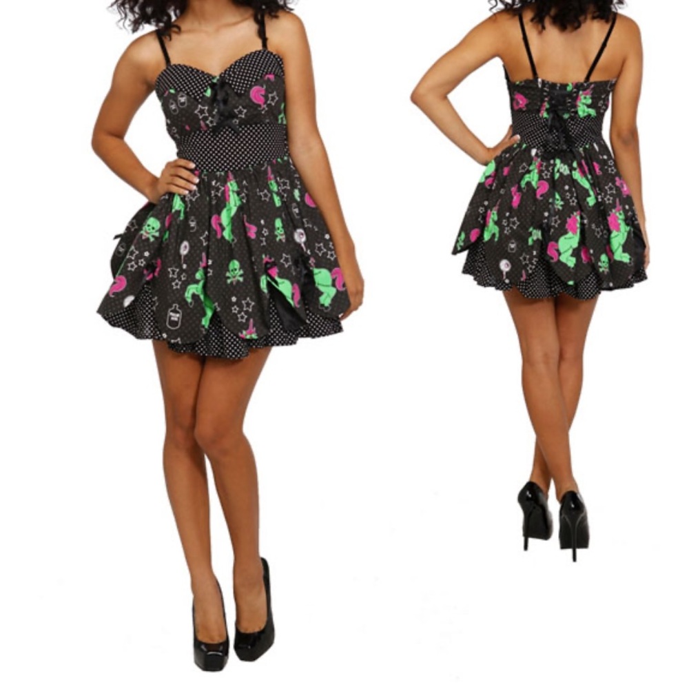 Hell Bunny Vixen Zombie Unicorn Petal Mini Dress